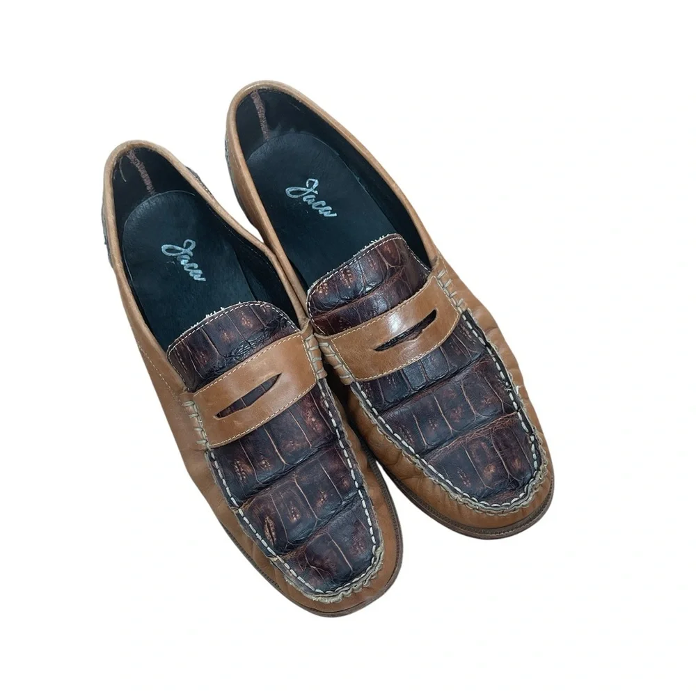 Jaca Mexican Hand made Mens Loafer Brown on BrownAlligator LookLeather Shoe 13.5